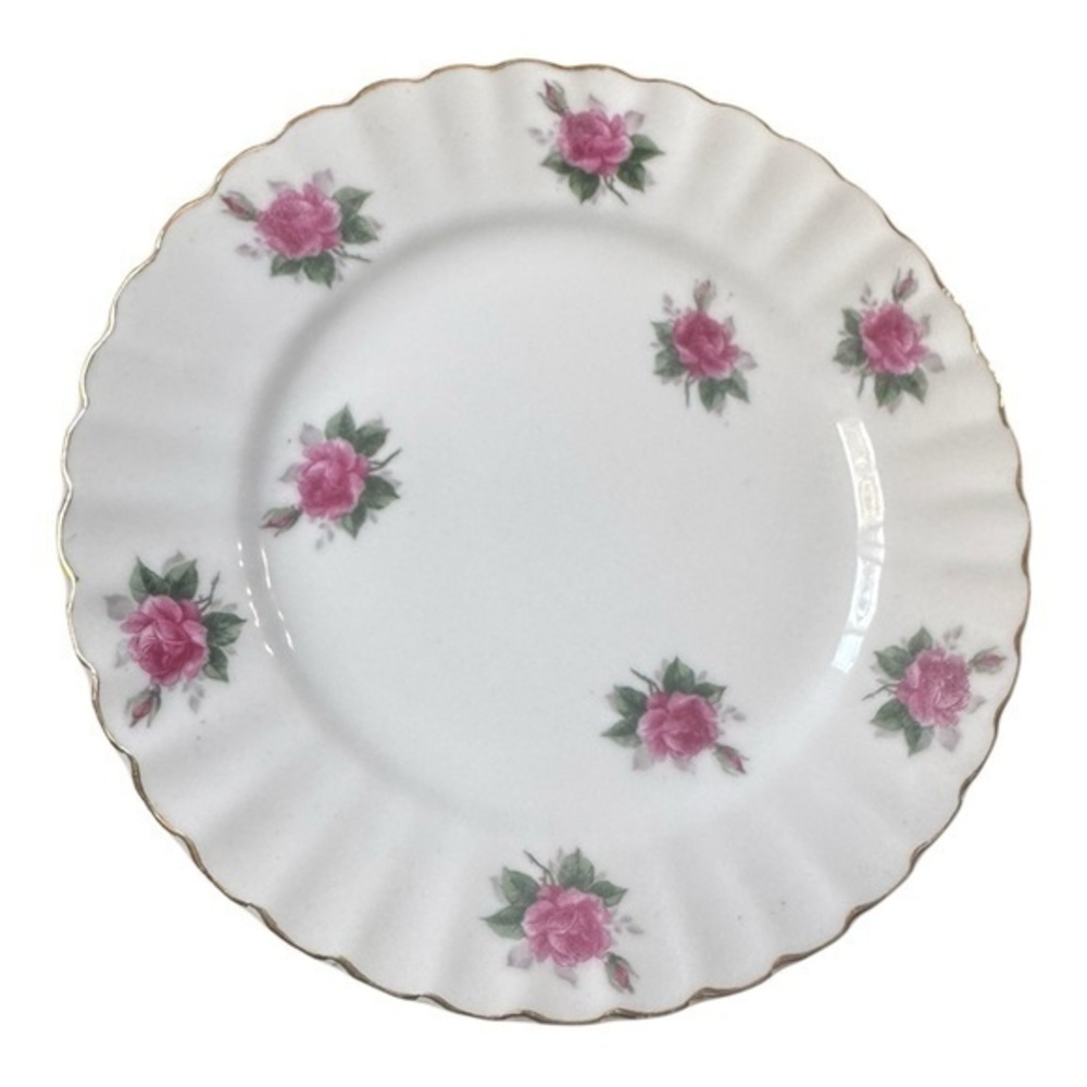 Vintage 1950s Bond Ware Hand Painted Porcelain 7.75 Inch Salad Plate Pink Roses